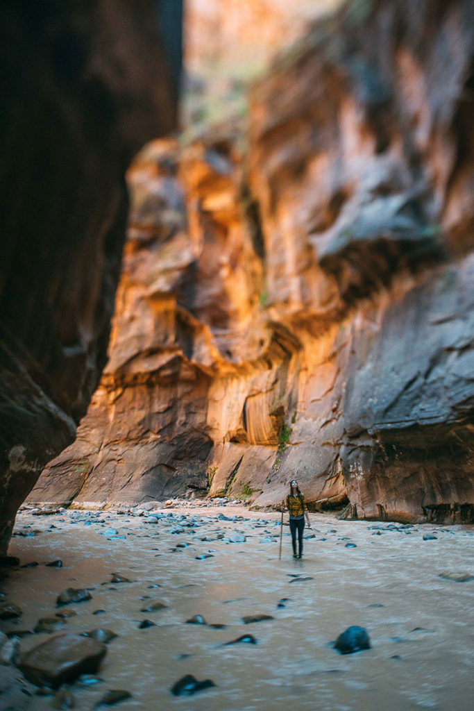 woman trekking in a canyon